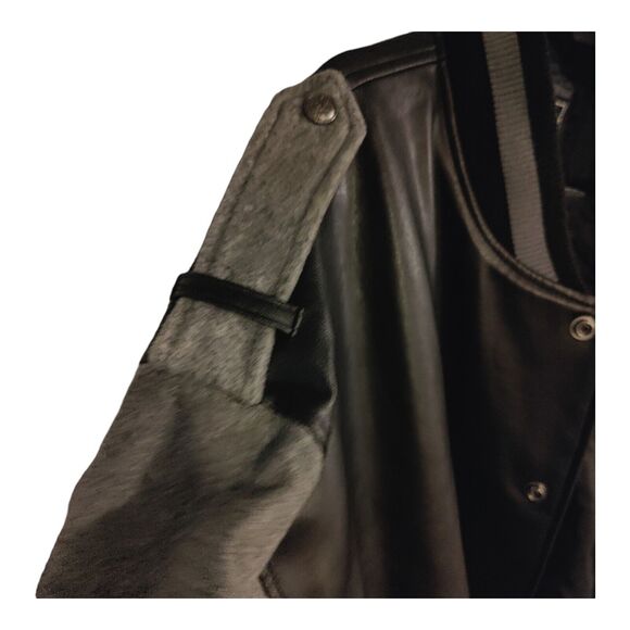 Bare Fox Jacket Men's Extra Large Black Gray Fleece Sleeves Varsity Snap Up 4XL - Picture 5 of 16